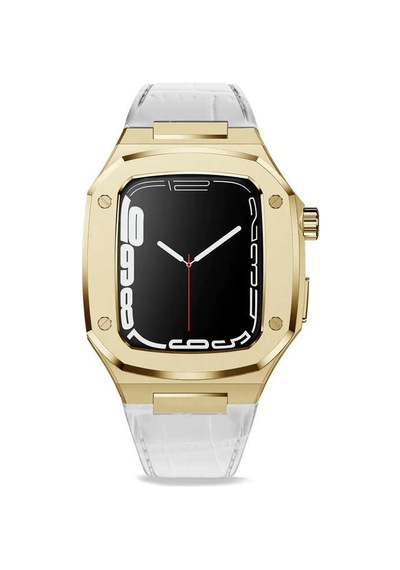 Ekılıf - Apple Uyumlu  Watch 44mm - Kordon Kayış Krd-67 - Beyaz-gold