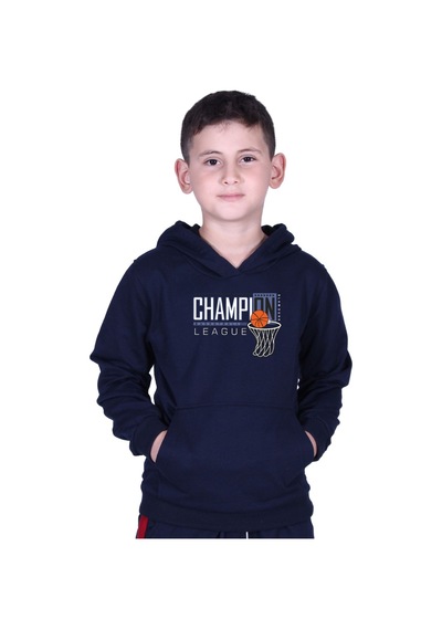 Fyk Kids Kapüşonlu Kanguru Cepli Champıon Baskılı Erkek Çocuk Sweatshirt Lacivert