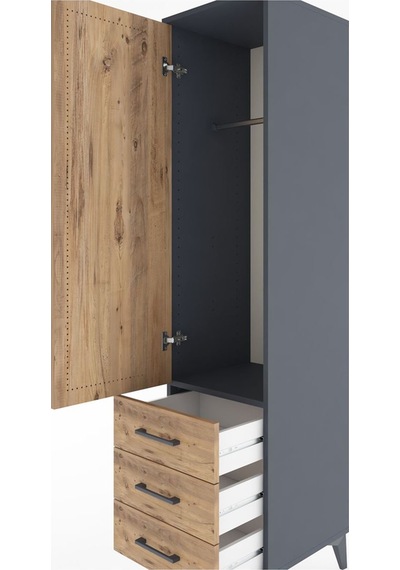 Hyperion Dolap Tek Raflı 3 Çekmeceli Tek Askılı 44x44x182 Ant... Antrasit