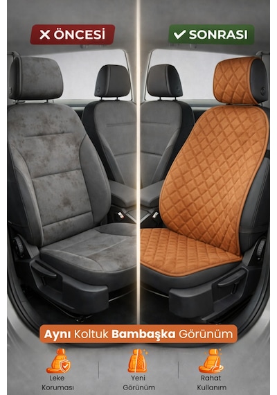 Oto Koltuk Kılıfı Tay Tüyü Tekli Ön Minder 4 Katmanlı Terletmez Airbag Uyumlu - Taba