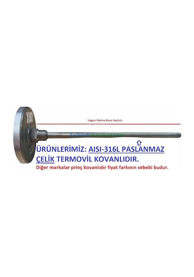 Pakkens Çap Ø63mm 0-500 C 50 Cm Dalma Boylu Taş Fırın, Kazan, Pizza, Pide, Ekmek, Seyyar, Köy Bahçe Fırını Te