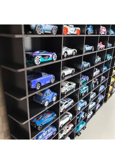Standard 50 Araç Oyuncak Araba Rafı, 1:64 Ölçek Uyumlu Metal Oyuncak Araç Garaj Duvar Vitrini-m Siyah