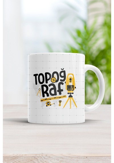 Topoğraf Tasarım Baskılı Kupa Bardak Beyaz