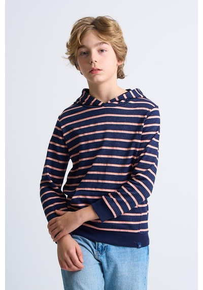 Alexandergardi Alexandergardı Kanguru Cepli Kapüşonlu Çizgili Çocuk Sweatshirt Lacivert