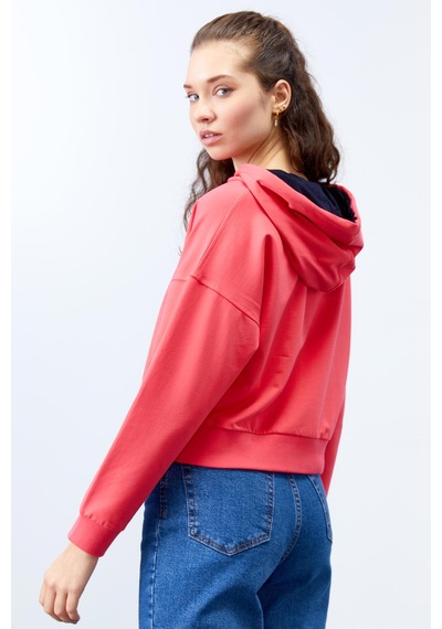 Tommy Life Fuşya Uzun Kol Rahat Form Kapüşonlu Kadın Sweatshirt - 97115 Fuşya