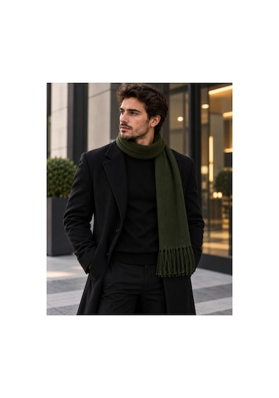 Aydincapqa Unisex Selanik Örgü Görünümlü Triko Atkı Püsküllü Kışlık Boyun Atkısı 165x20 Haki - 944087051 Haki