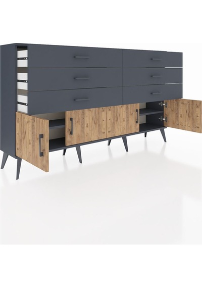 Arges Konsol 2 Raflı 6 Çekmeceli 4 Kapaklı 176x30x99 Antrasit-çam Antrasit-çam/antrasit Arges Konsol 2 Raflı 6 Çekmeceli 4 Kapaklı 176x30x99 Antrasit-çam Antrasit-çam/antrasit