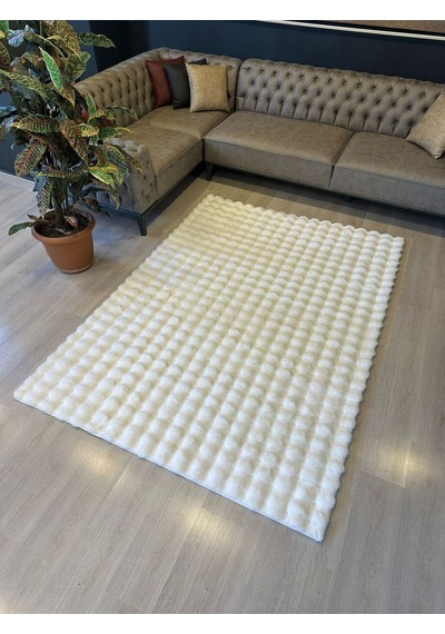 Aries Home Tavşan Tüyü Yumuşak Keçeleşmez Dekoratif Bubble İthal Kalite Post Halı Krem