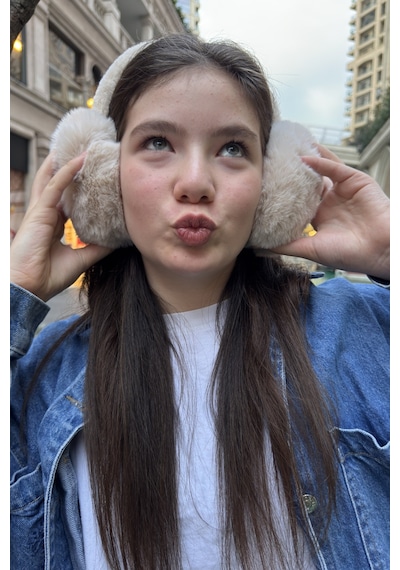 Mollycrush Genç Bej Peluş Kulaklık Uniseks Kışlık Yumuşak Kulak Koruyucu Bej