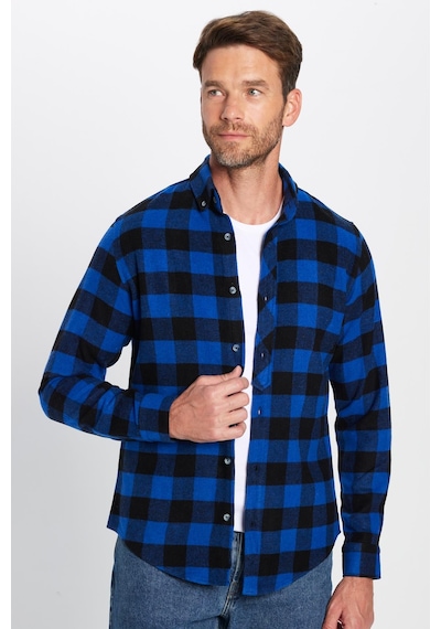Tudors Erkek Slim Fit Dar Kesim Oduncu Düğmeli Yaka Kareli Kışlık Gömlek-32271 Çok Renkli