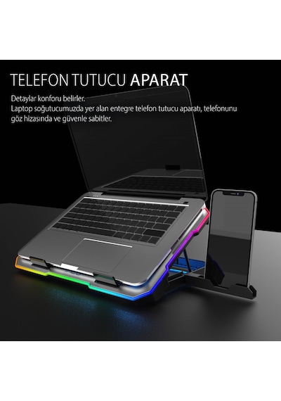 Inc-618gms 6 Fanlı Rgb Laptop Soğutucu Stand 9-17 2400 Rpm 10 Led Mod 5 Kademe Yükseklik Ayarlı