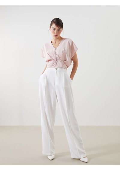 Lcw Vision Beyaz Loose Fit Keten Karışımlı Kadın Pantolon