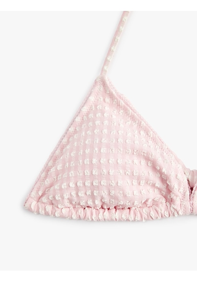 Koton Koton X Sibil Çetinkaya - Boyundan Bağlamalı Dokulu Üçgen Bikini Üstü Pembe Ekose 6sak10089mm Pembe Ekoseli