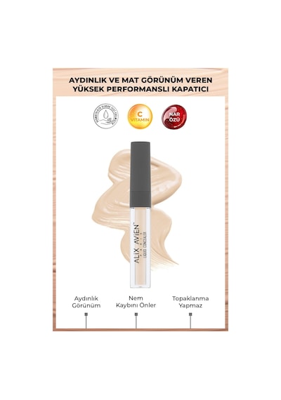 Alix Avien Aydınlık Görünüm Sağlayan Yoğun Likit Göz Altı Kapatıcısı Liquid Concealer 101 Light Ivory