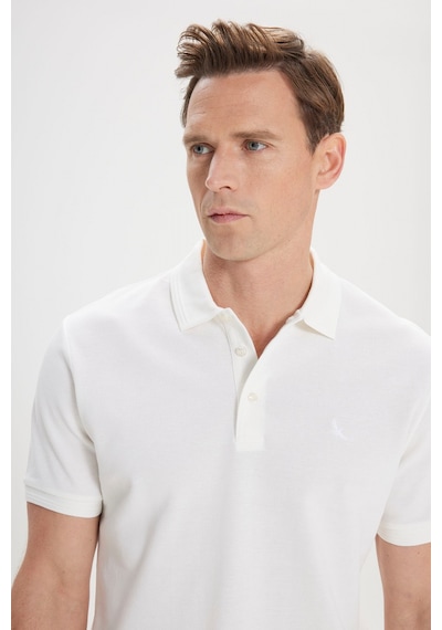 Ac&Co / Altınyıldız Classics Erkek Beyaz Slim Fit Dar Kesim Polo Yaka %100 Pamuk Kısa Kollu Tişört Beyaz