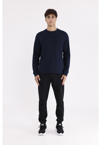 Rowinger Yatay Dokulu Ottoman Yüzey Tonal Logo Detaylı Bisiklet Yaka Standart Kalıp Sweatshirt Navyblue