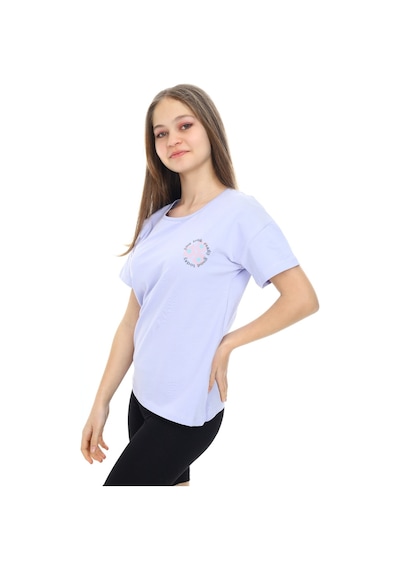 Toontoy Kids Toontoy Kız Çocuk Çiçek Ve You Look Baskılı Tişört Mavi