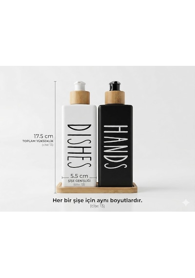 Premium Mat Siyah & Beyaz Mutfak Sabunluk Seti - Bambu Tepsili 2x450ml Bulaşık Deterjanı Ve Beyaz,siyah