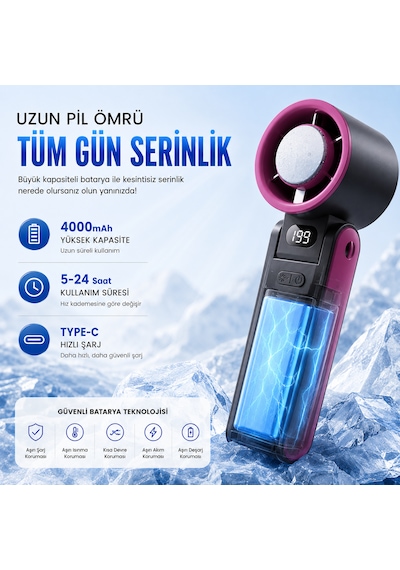 Y19s Taşınabilir Turbo Fan 199 Kademeli Şarjlı Mini Vantilatör Led Ekranlı Sessiz El Fanı