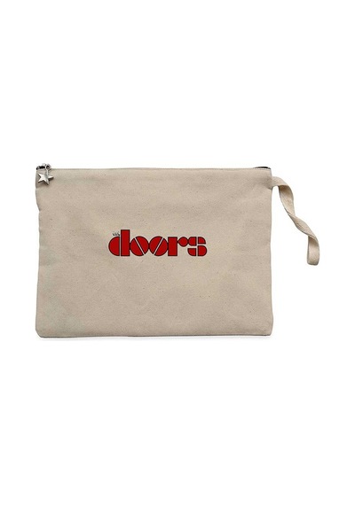 The Doors Logo Red Krem Clutch Astarlı Cüzdan / El Çantası Krem