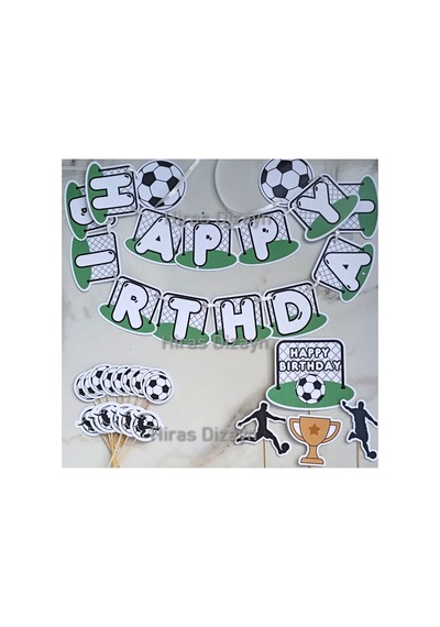 Futbol Temalı  Doğum Günü Süs Seti 34 Parça Banner Pasta ve Cupcake Kürdanı
