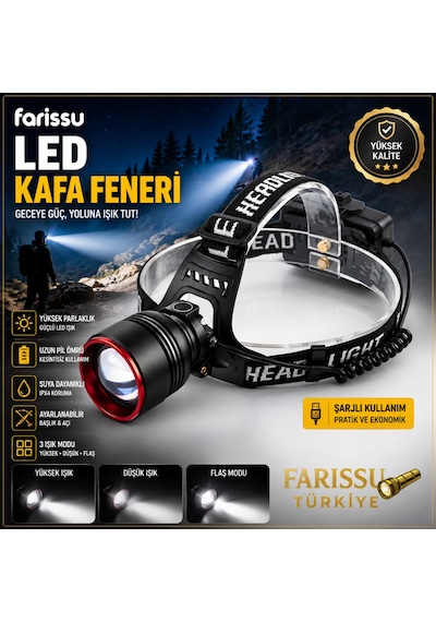Small Sun Sm-f786t 30w 3000 Lümen Zoomlu Sensörlü Şarjlı Kafa Feneri Yedek Bataryalı Siyah