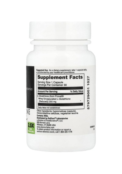 Davinci Laboratories, Glutathione, 30 Capsules 200 Mg Per Capsule