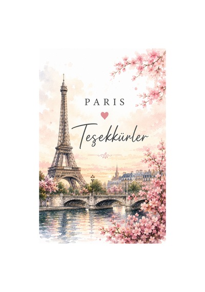 Paris Temalı Thank You Kartı 8x5 Cm Sipariş Teşekkür Kartı Paket Içi Not Kartı 100 Adet