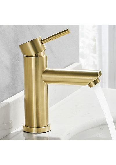 Alfas Lavabo Bataryası Mat Gold Fırçalı Altın 304 Paslanmaz Aç Kapa Banyo Bataryası Leke Tutmaz Mat Altın