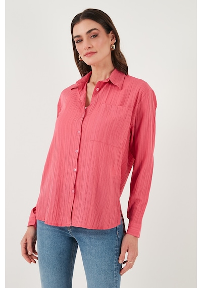 Lela Regular Fit Tek Cepli Önü Kısa Arkası Uzun Krinkıl Bayan Gömlek 6772752 Fuşya
