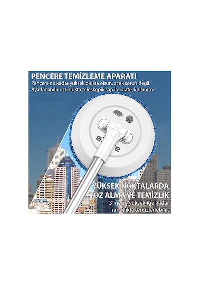 Ezere Aa102 Pro Teleskopik Kablosuz Döner Temizlik Fırçası Cam, Tavan, Zemin Uyumlu