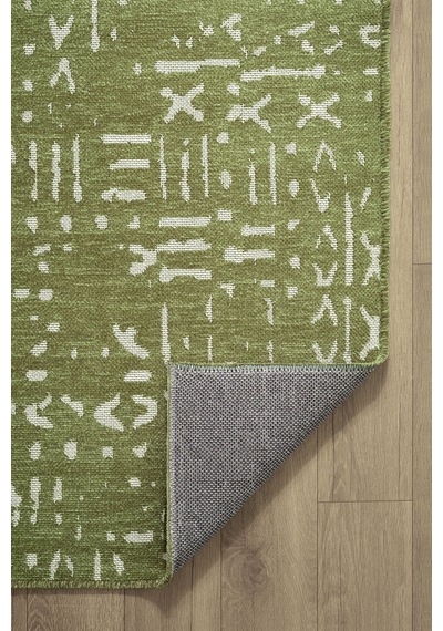Mikasa Mks01y Yeşil Dekoratif Şönil Kilim İskandinav Desen Yıkanabilir Yumuşak Kaymaz Taban Halı Yesıl