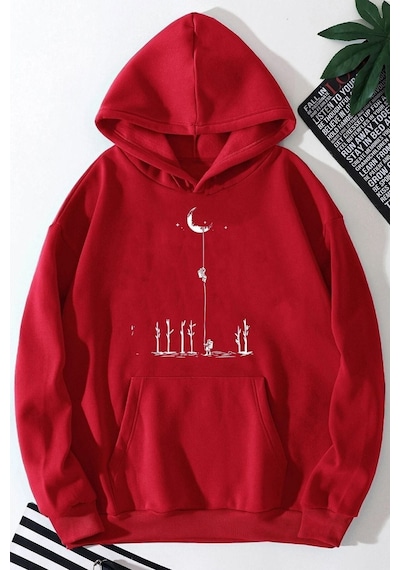 Uyguntarz Unisex Uzay Temalı Sweatshirt Kırmızı