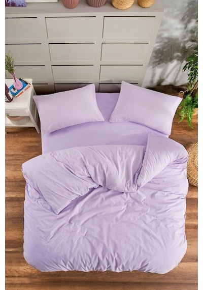 Çarşafı Lastikli Battal Boy Düz Renk Nevresim Takımı Lila 200x220 Cm Çift Kişilik, Düz Battal Çok Renkli