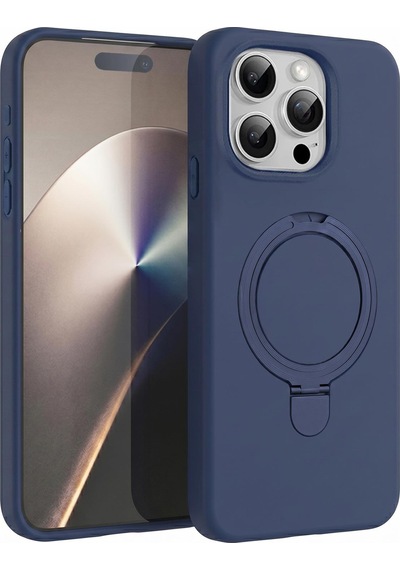 Microsonic Apple iPhone Uyumlu 15 Pro Max Kılıf Aura Stant Magsafe Lacivert -