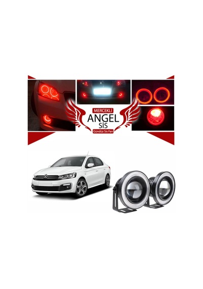 Citroen C Elysee Uyumlu, Universal Mercekli Led Sis Farı, 76mm Kırmızı Renk