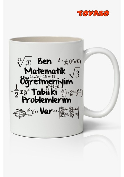 Matematik Öğretmeni Temalı Kupa Bardak Öğretmene Hediye Öğretmenler Günü Kupası Beyaz