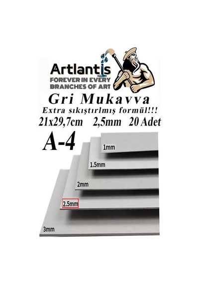 A4 Mukavva Gri 2.5 Mm 20 Adet 1 Paket 21x29,7 Cm A-4 Mukavva 2,5 Mm Kalınlığında A-4 Mukavva