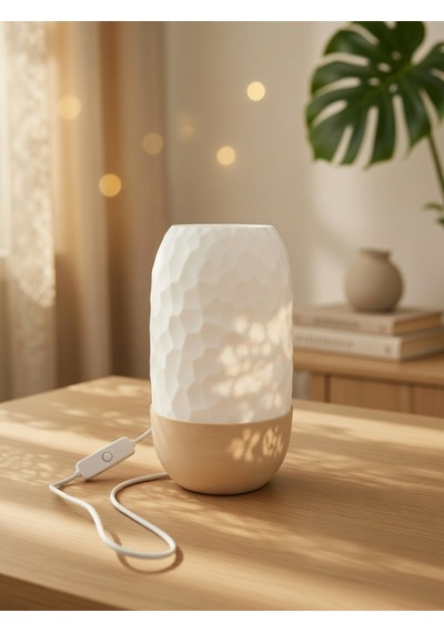 Modern Ribbed Dokulu Gece Lambası - Işık Led Abajur Yatak Başı Dekoratif Lamba Bej-beyaz