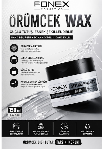 Fonex Styling Hair Spider Örümcek Wax Parfüm Kokulu 150 Ml