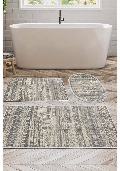 Dekoreko Kaymaz Taban Djt 3 Lü Banyo Paspas Takımı Trend Karışık Iskandinav F5080 gri