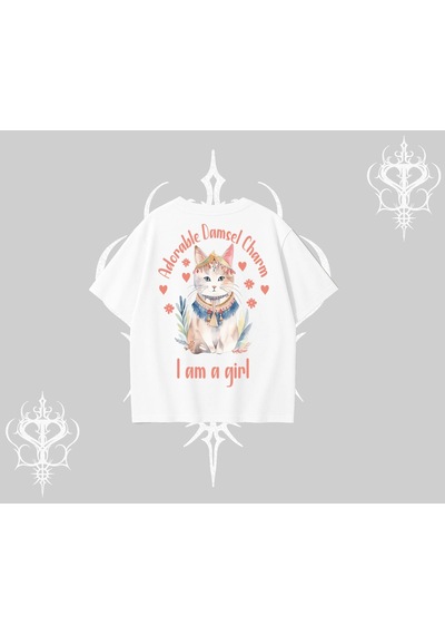 Tarzsokak Cute Princess Kedi Tasarımlı Arka Baskılı Oversize Tshirt Beyaz