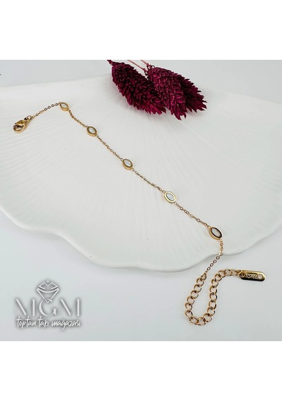 Gold Sedef Taşlı Çelik Bileklikler 16+5 Cm Uzatma Payı - Kbl0100 Çok Renkli