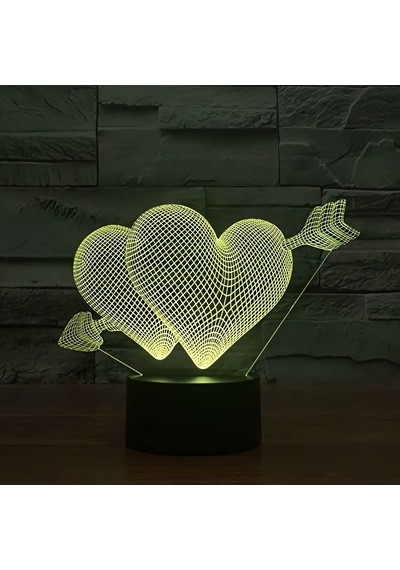 3d Dokunmatik Led Gece Lambası Pilli & Usb Bağlantılı Renk Değiştiren Masaüstü Kalp Ok Şekilli Siyah