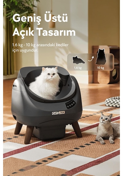 Catlınk Üstü Açık Otomatik Kedi Tuvaleti, Beyaz-scooper Open-x