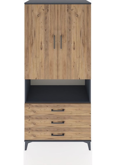 Hyperion Dolap 4 Raflı 3 Çekmeceli 2 Kapaklı 88x44x195 Antras... Antrasit
