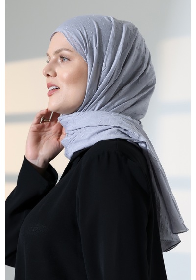 Kadın Tesettür Bambu Kraş Şal, Ütü Gerektirmeyen Doğal Hijab Başörtüsü 75x180 Cm - Gri