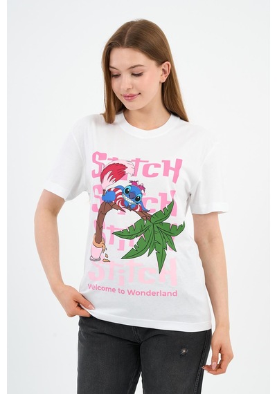 Bisiklet Yaka Baskılı Pamuklu T-shirt B23-ts Beyaz