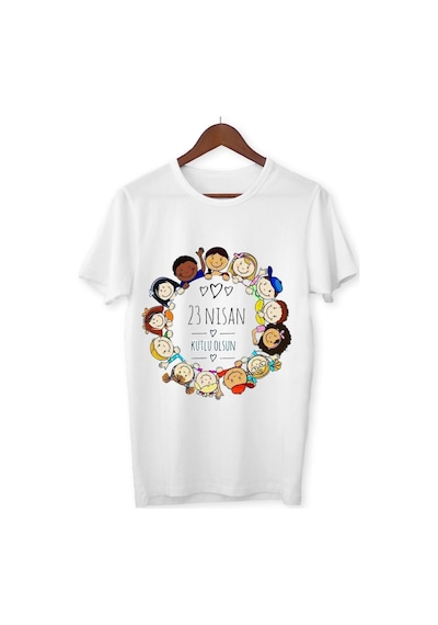Alpşan Ticaret 23 Nisan Bayram Baskılı Çocuk Tshirt 45 Beyaz