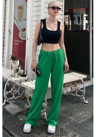 Madmext Yeşil Krinkıl Kumaş Basic Kadın Plaj Pantolon Mg1778-yeşil Yeşil